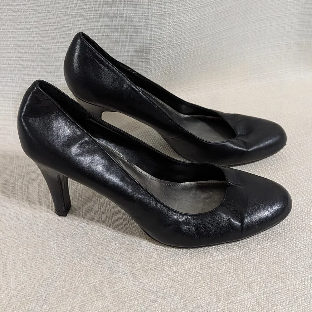 4/$20 Apt.9 Boutique Black Wide Leather Pumps 10W Black Corporate Career office